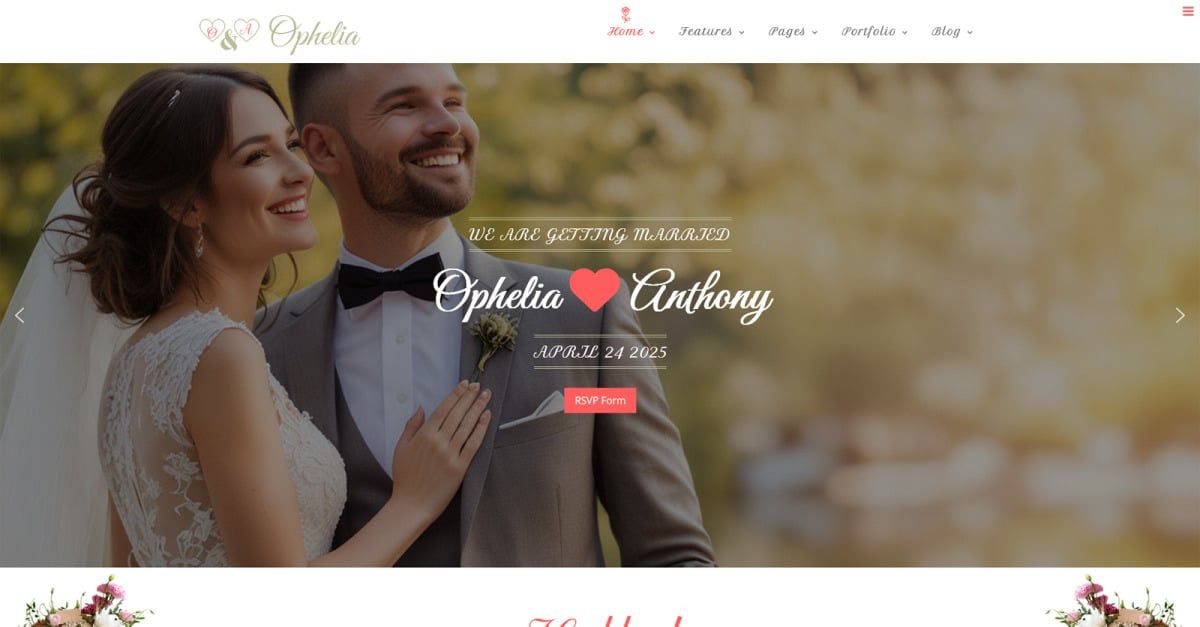 Ophelia Joomla Wedding and Dating Template - TemplateMonster
