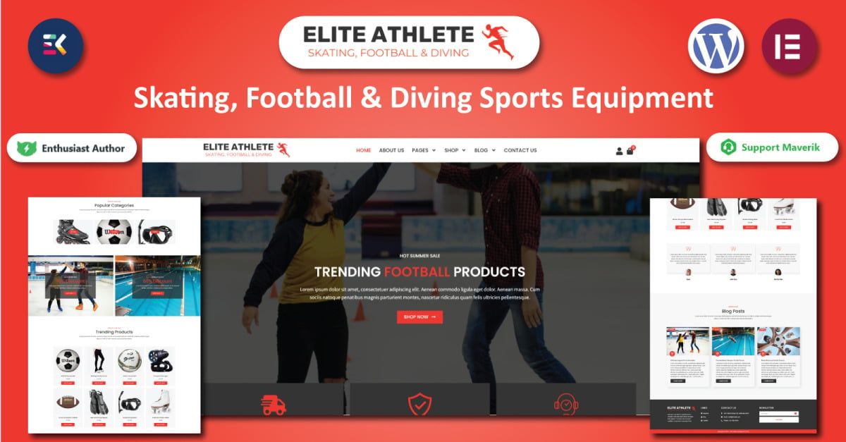 Elite Athlete - Skating, Football & Diving Sports Equipment WooCommerce Template