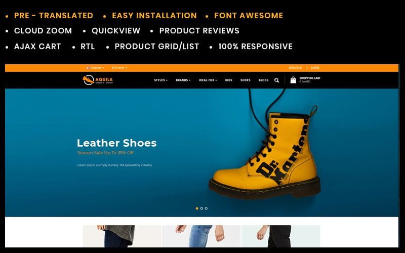 Aquila Shoes Store Opencart Template - TemplateMonster