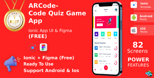 Arcode ANDROID + IOS + FIGMA | UI Kit | Ionic | Programing Language Course & Quiz App