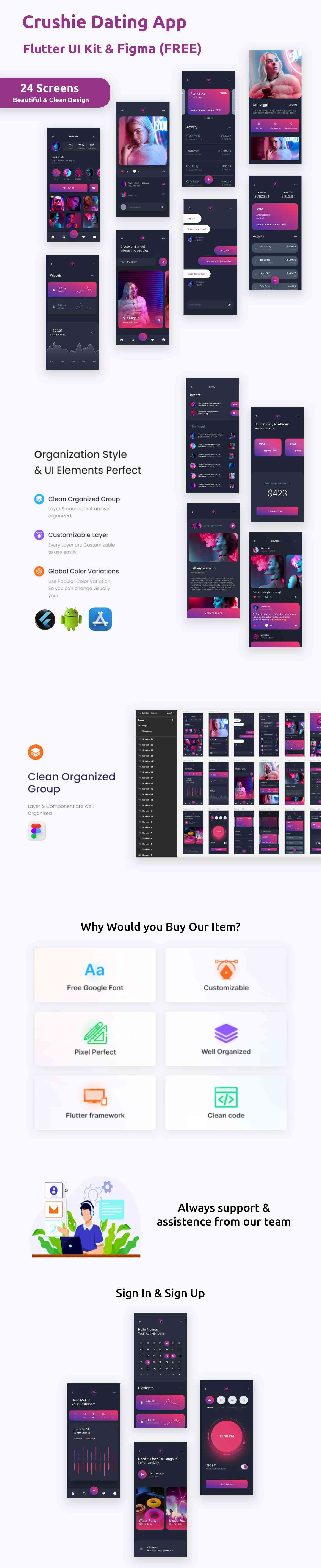 Dating App ANDROID + IOS + Figma (Free) | Flutter | UI Kit | Crushie - 1