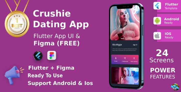 Dating App ANDROID + IOS + Figma (Free) | Flutter | UI Kit | Crushie