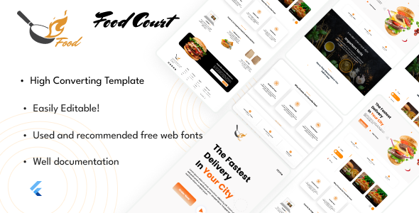 Food Court - Modern Food Ordering Flutter Web Landing Page with App (Android + IOS)