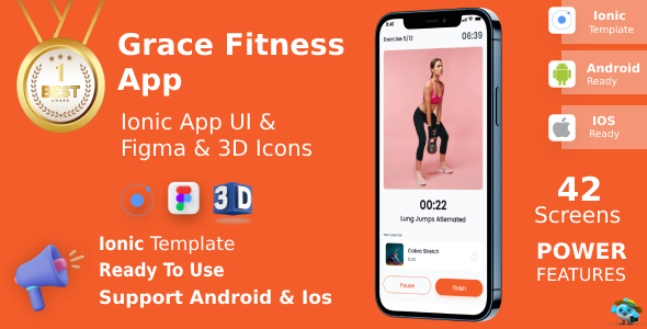Grace App ANDROID + IOS + FIGMA + 3D Icons | UI Kit | Ionic | Fitness & WorkOut