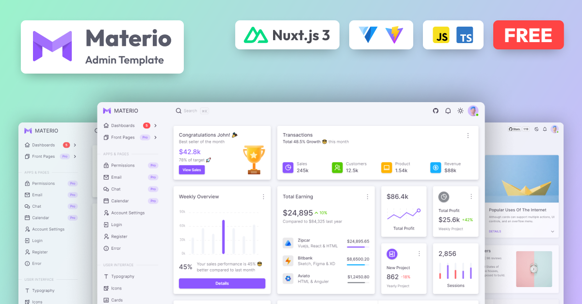 Materio - Free Vuetify NuxtJS 3 Admin Template - Code.market