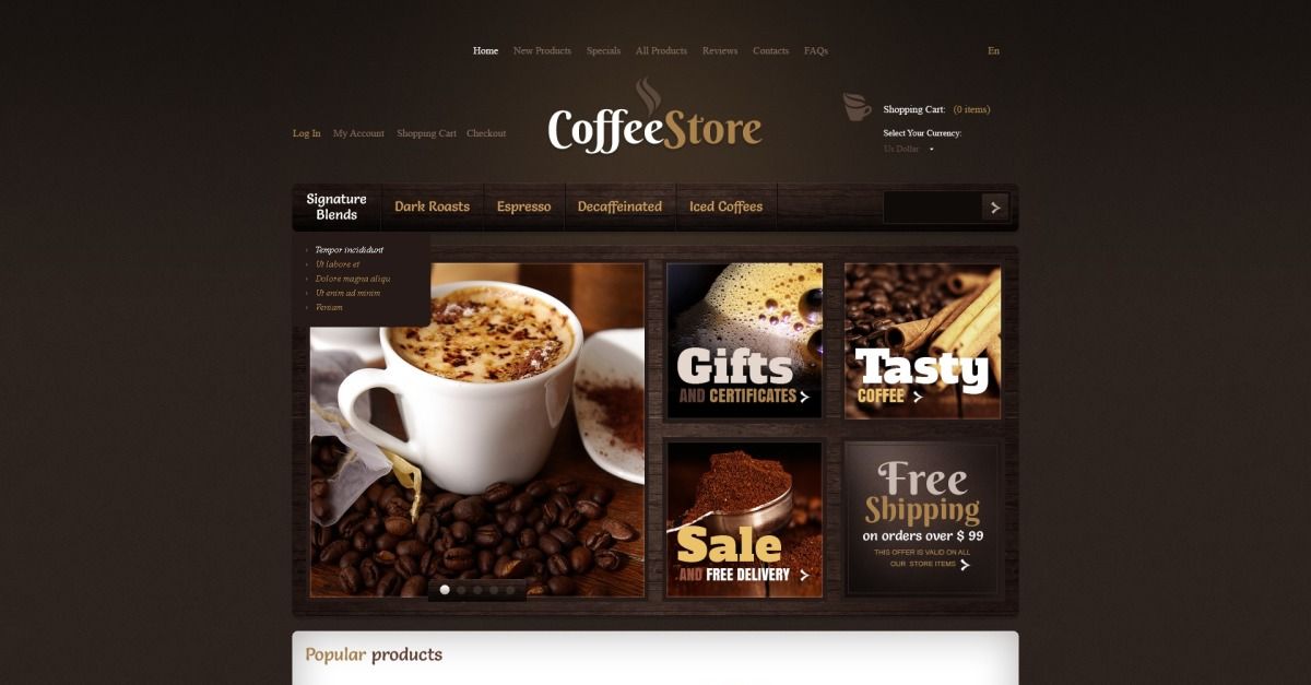 Quality Coffee ZenCart Template #40176 - TemplateMonster