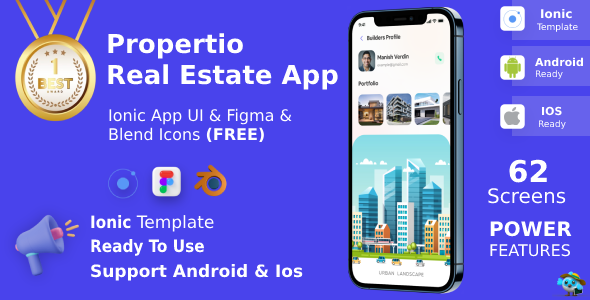 Real Estate App ANDROID + IOS + FIGMA + 3D Blend Icons | UI Kit | Ionic | Propertio