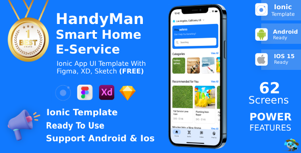 Smart Home E-Service ANDROID + IOS + Figma + XD + Sketch | ReactNative | Handyman | LifeTime Update