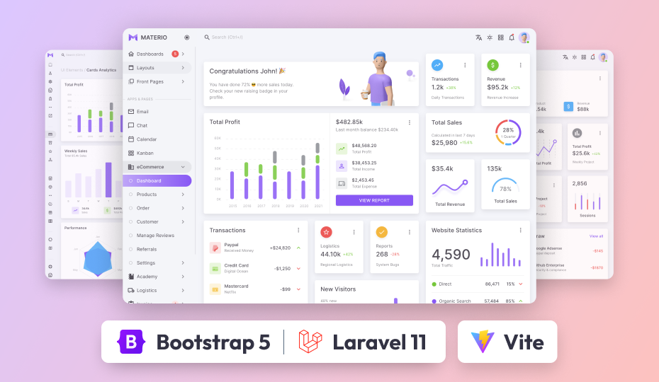 materio bootstrap laravel admin template