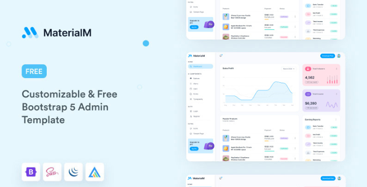 MaterialM Free Bootstrap Admin Dashboard Template image