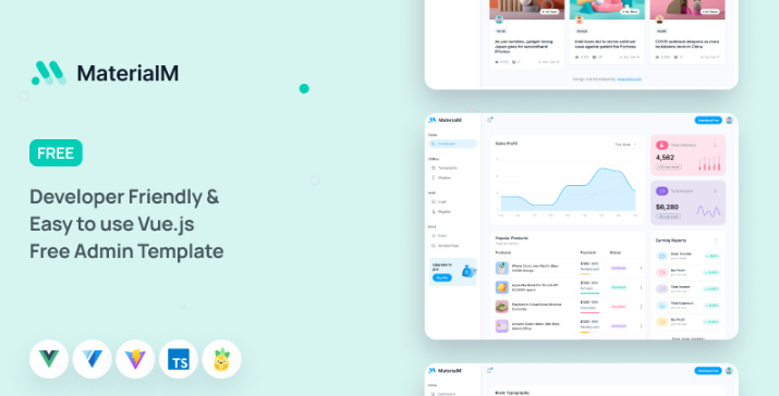 MaterialM Free Vuetify Vuejs Admin Dashboard Template image