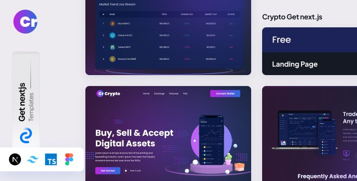 Crypto Free NextJs Tailwind CSS Landing Page Template with Headless UI